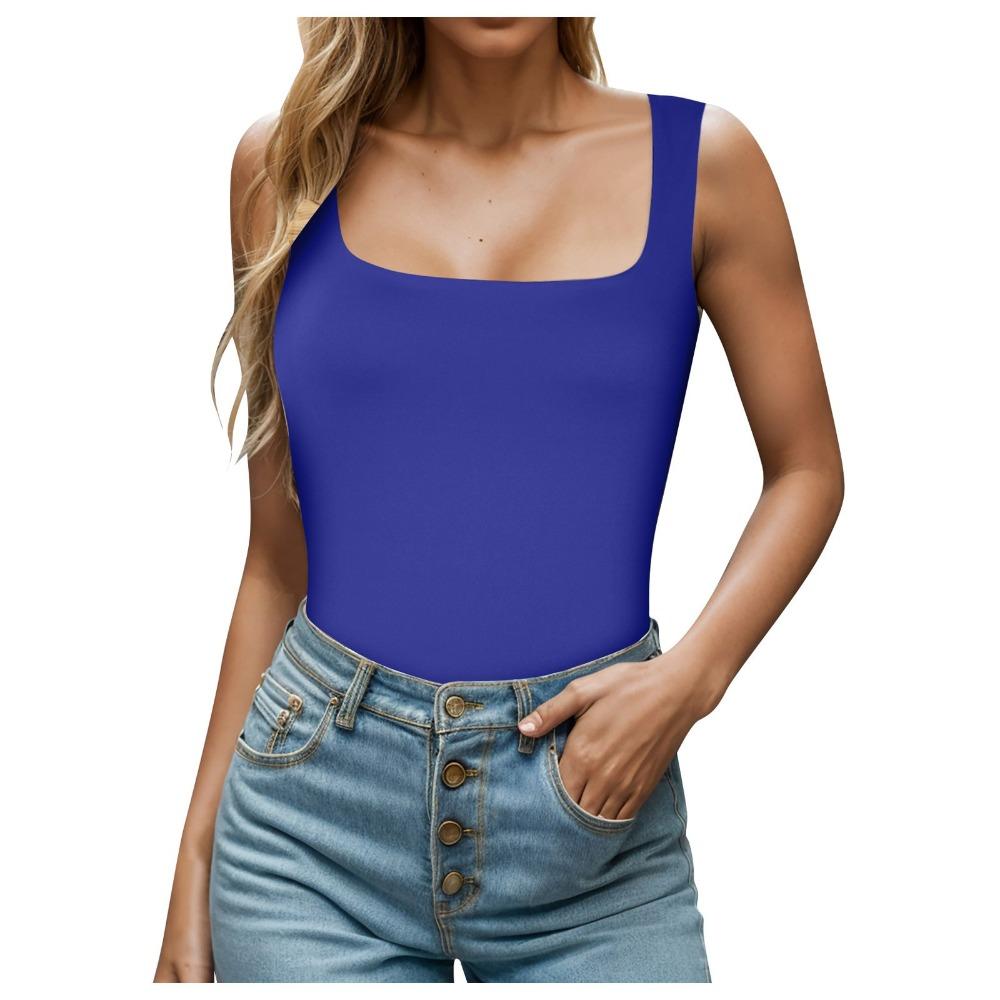 Kare Yaka Tank Top Kaburga Omuz Askıları Kırpılmış Üstler Kadın Yazlık Atletler Düz Renk Atlet Moda Tüp Kadın Kolsuz Kırpılmış Yelek Y2K Giysileri