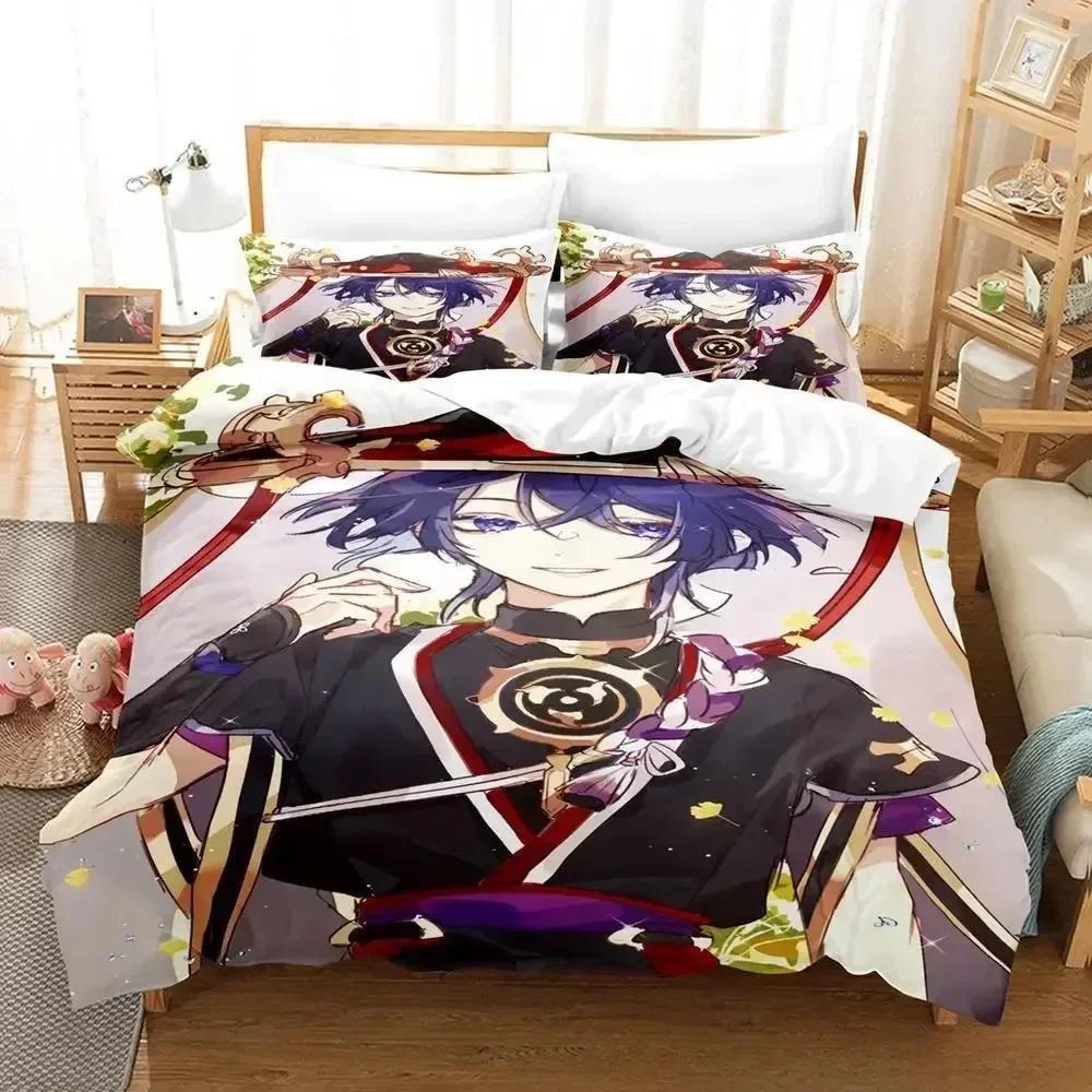 New Game Genshin Impact Scaramouche Bedding Set Printed Bed Set With Pillowcase Duvet Cover Soft Queen King Size Bedclothes Home