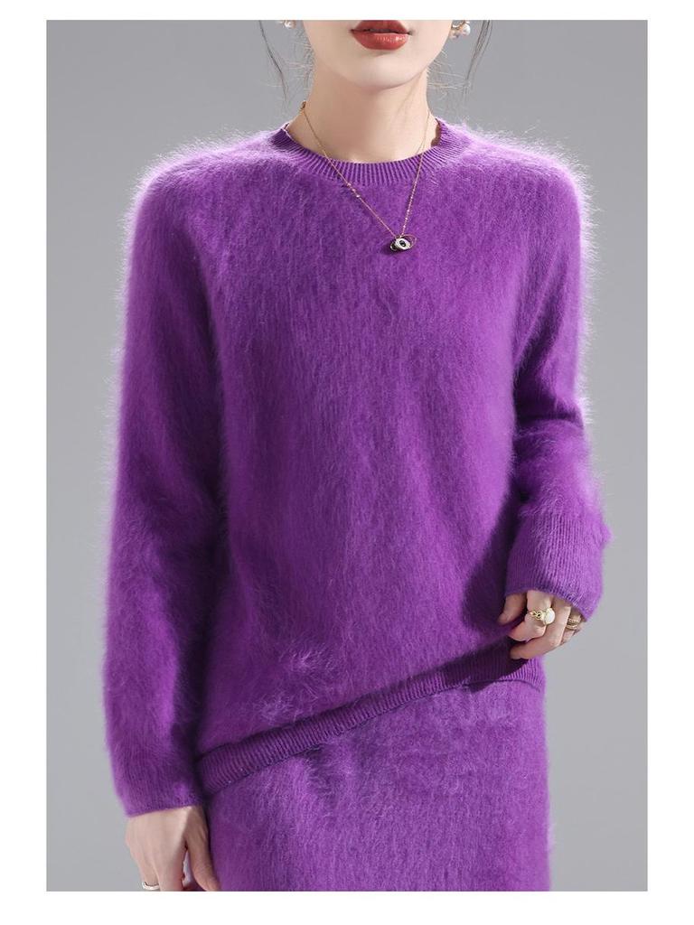 2025 Fashion Women's Round Neck Wool Sweater: Versatile Loose-Fit Knit Base Layer