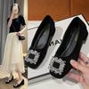 Fashion Women Square Heel Round Toe Crystal Pumps Plus Size 35-42 Black  Elegant Office Shoes For Ladies Comfortable Slip Ons 3.5cm