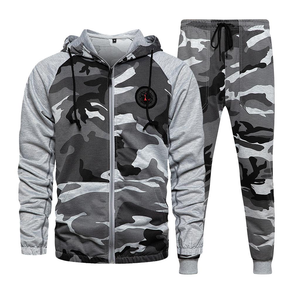 

Autumn And Winter 2-Piece Sportswear Set Mens Hooded Sweatshirt + Pants Pullover Hoodie Camouflage Loose Jogging Suit For Men XXL сірий