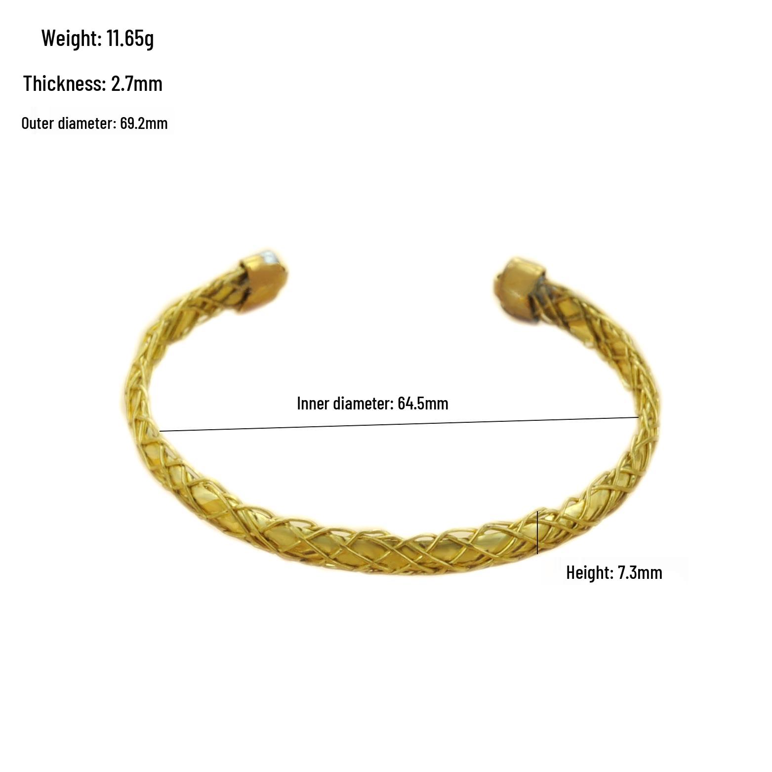 Fashionable Yellow Brass Wire Mesh Open C-Shaped Bracelet for Women