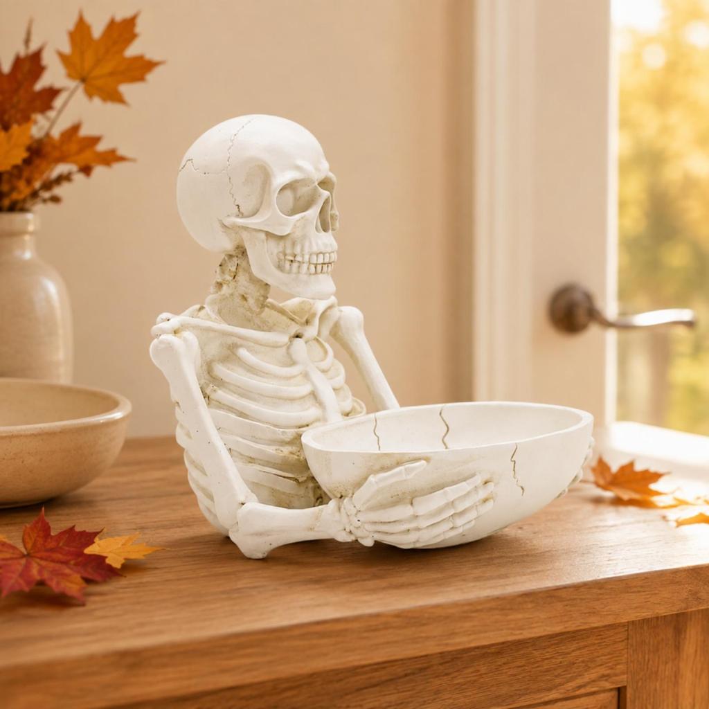 Skull Storage Bowl Tabletop Skeleton Sundries Holder Creepy for Desk