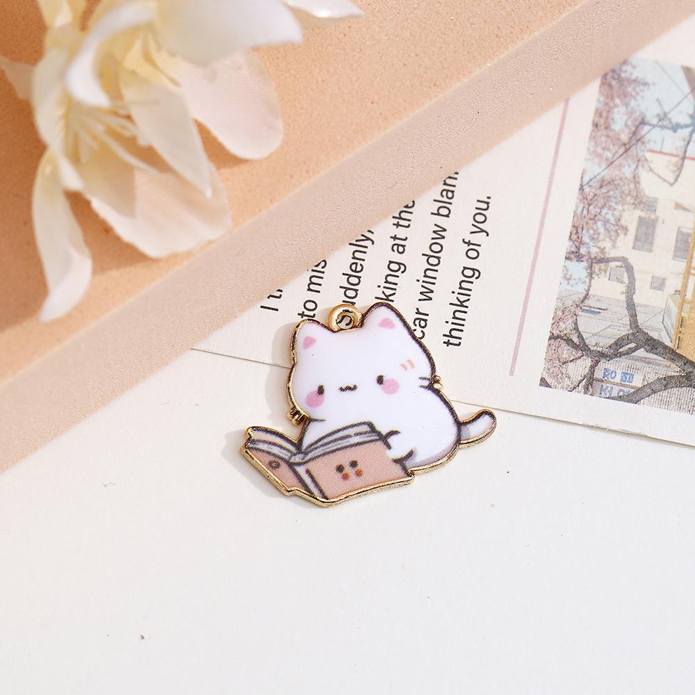 Alloy Diy Jewelry Accessories, Reading Cat Oil Drop Pendant Simple Necklace Bracelet Pendant Jewelry Accessories