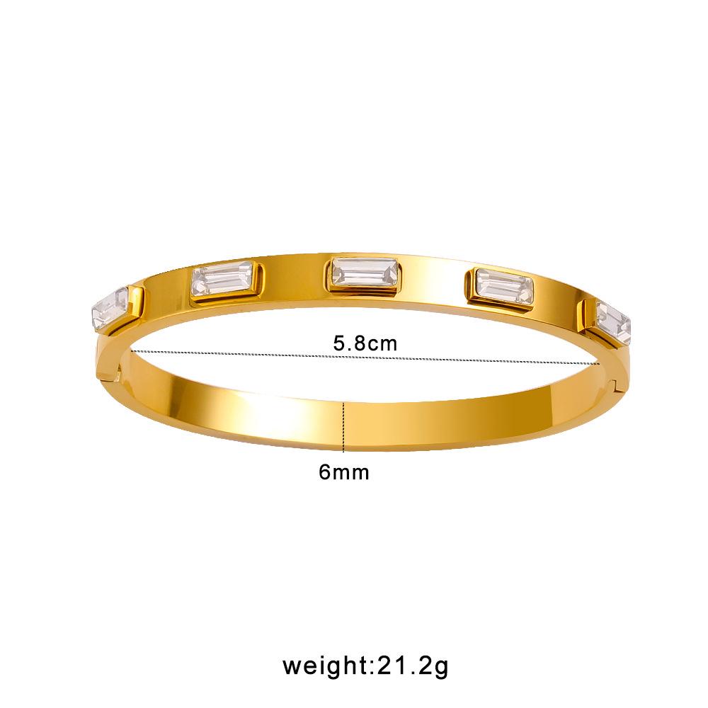 18K Gold Titanium Steel Square Diamond Zircon Bracelet - Versatile European  American Fashion