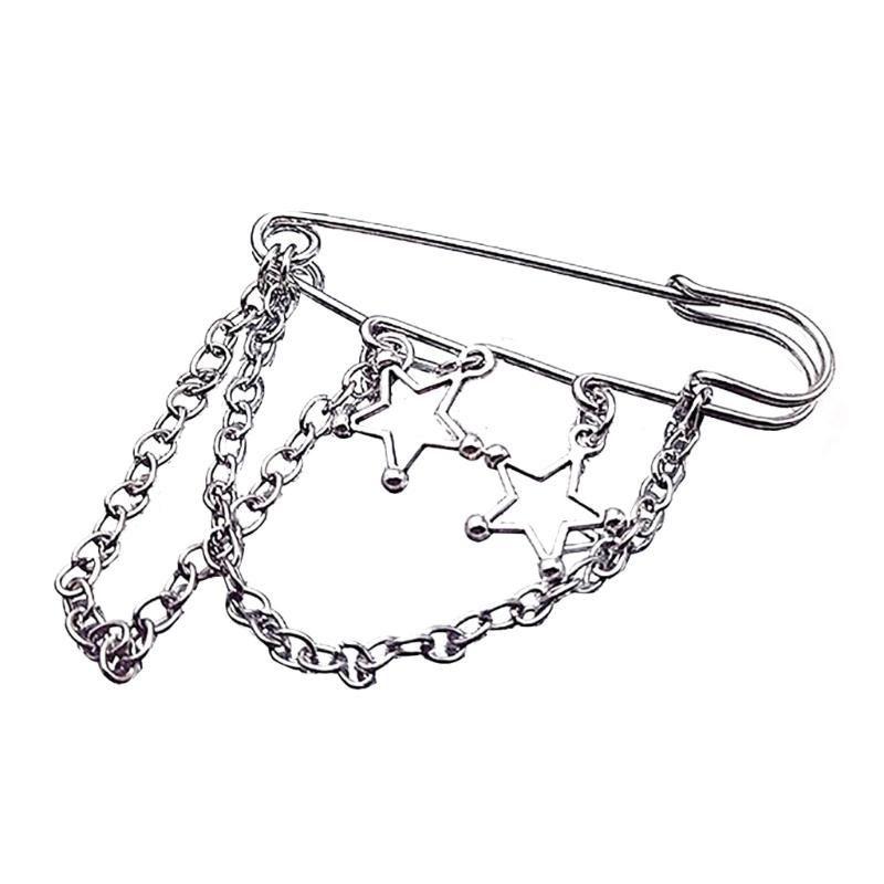 Harajuku Fünfzackiger Stern Serie Brosche Street Fashion Anstecknadel Anzug Accessoires Schlichte Doppelkettchen Anstecknadel