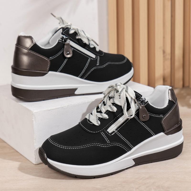 Modische Laufschuhe für Damen Rutschfest Mode Freizeit Sportschuhe Atmungsaktiv Vielseitig Reißverschluss Schnürschuhe Sneakers Plateau Einzelne Schuhe