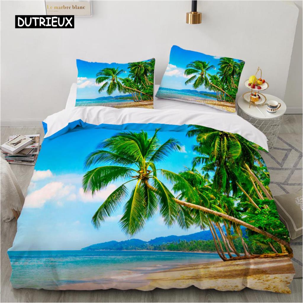 Ocean Bettbezug-Set King Size Polyester Tropischer Ozean-Stil Sandstrand und Meer mit Wellen Flucht ins Paradies Thema Bettwäsche-Set