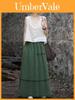 Cotton Linen Summer Midi Skirt With Sand Frying And Worn Look For Casual Wear