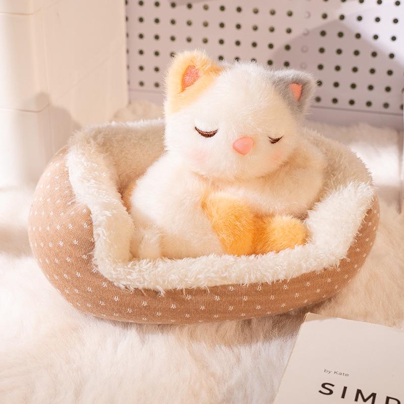 Calico Cat Lamb Nap Nest Plush Toy - Cute and Healing Desk Companion Doll