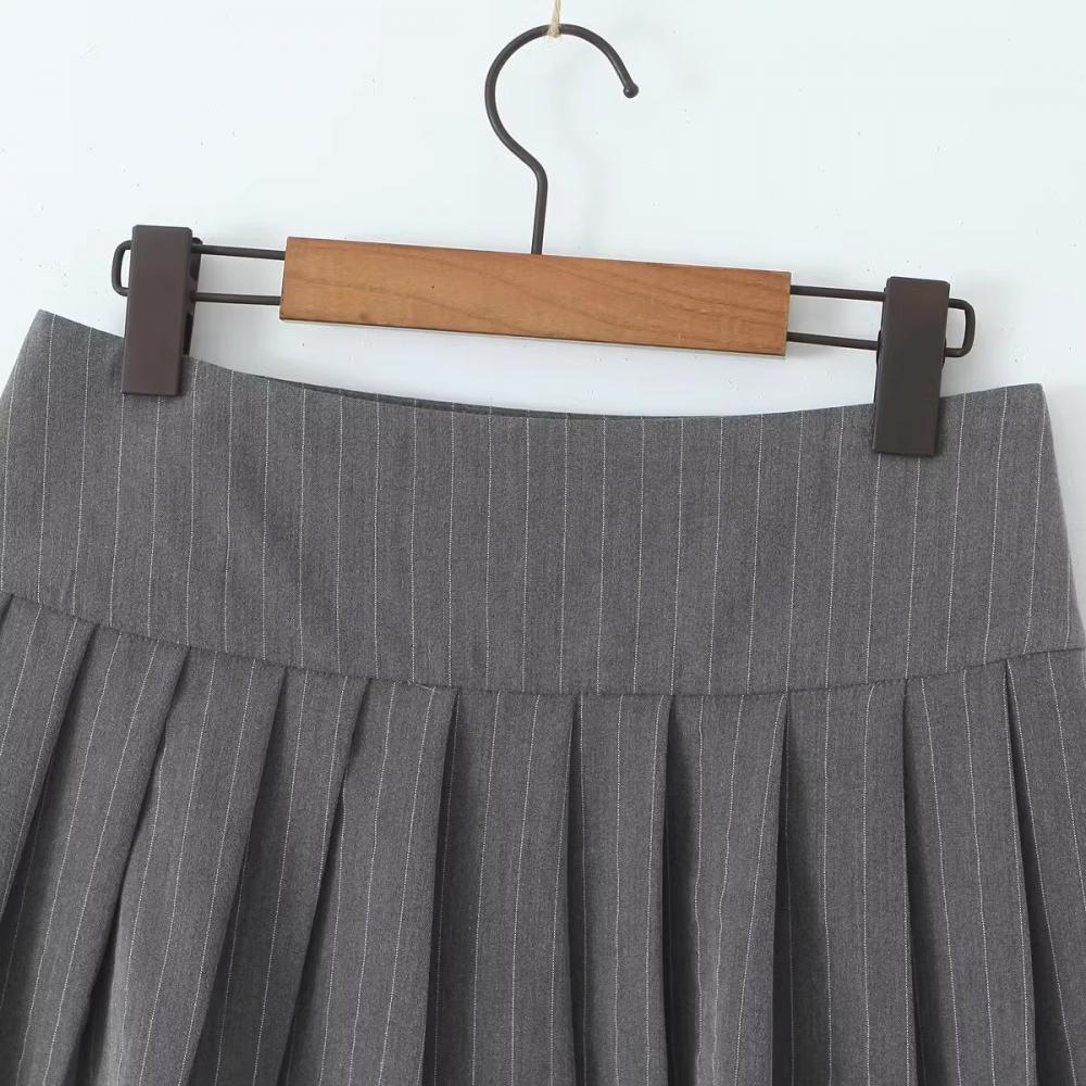 Vintage Y2k Striped Pleated Skirt Women Sexy Preppy Style Low Waist Button Slim A-line Micro Mini Skirt Streetwear