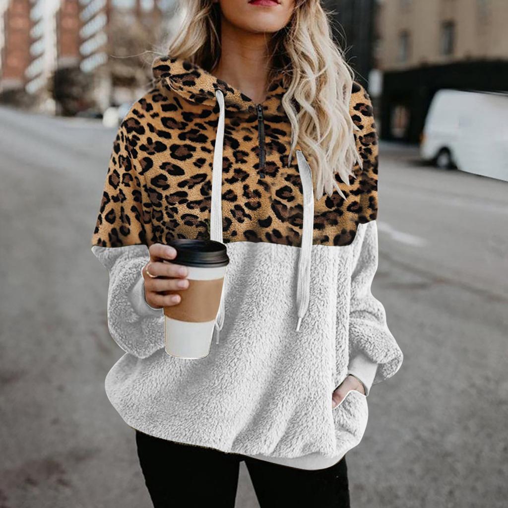 Women Leopard Patchwork Long Sleeve Sweatshirt Pullover Shirt Tops Blouse