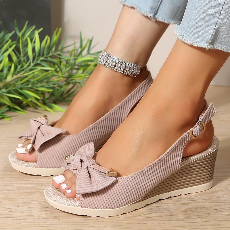 Bowknot Ladies Wedge Sandals 2026 Summer Patchwork Platform Sandles Women Back Strap Plus Size Sandalias Mujer 36-42
