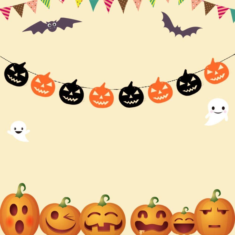 Pumpkin Bat Skull Spider Web Halloween Non-woven Flags Hanging DIY Happy Halloween Banner Funny Party Decor Pull Flag