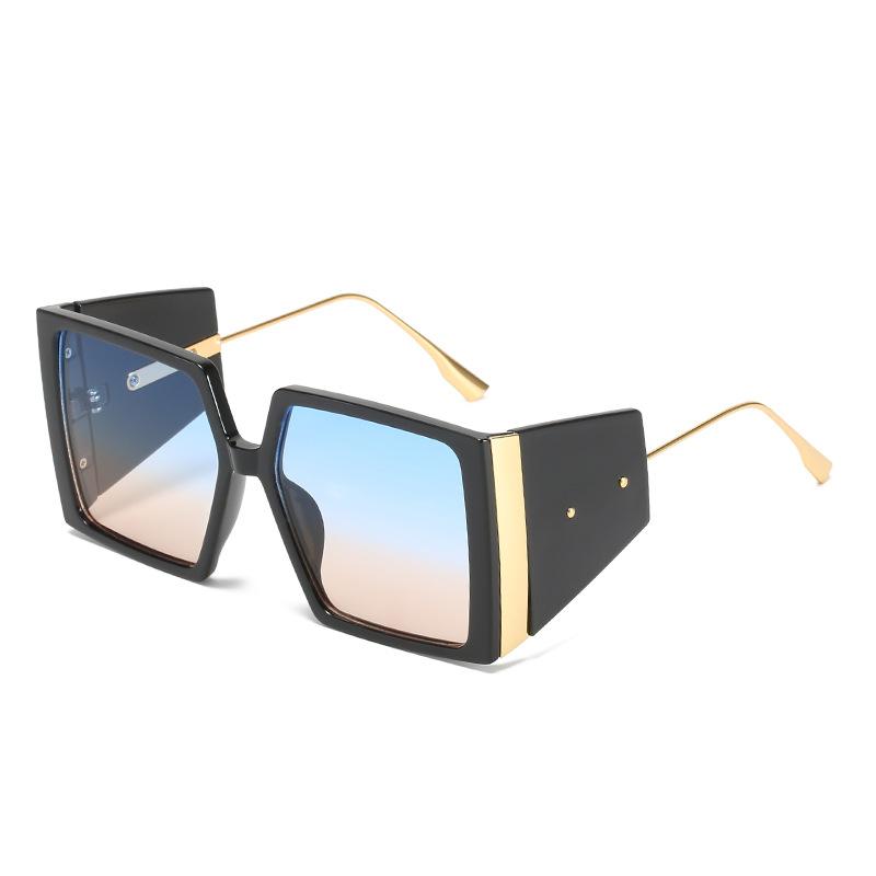 Square Sunglasses, Trendy Large-Frame Glasses Of The Same Style, Personalized Rice Nails, Metal Sunglasses For Women