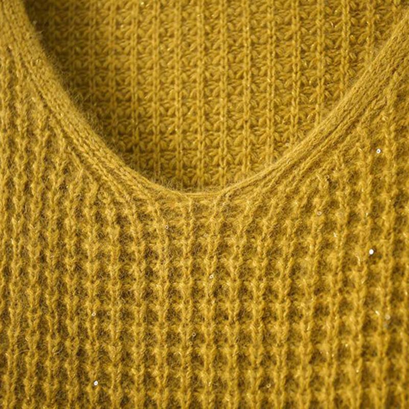 Sweater for Women Autumn Winter Thickened Warm Knitted Stretchy Long Sleeve V-neck Tops