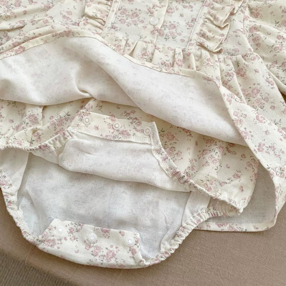 Baby Long Sleeve Skirted Birth Floral [Baby Koi] Clothes, Dress, Girls, Spring/autumn, Coverall, Baby, Preparation, Gift, Pattern, Beige, Pink, 6-9M