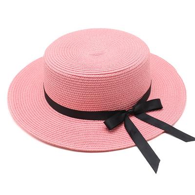 Women'S Outdoor Sunscreen Hat Sun Hat Seaside Sunshade Travel Travel Flat Top Bow Straw Hat