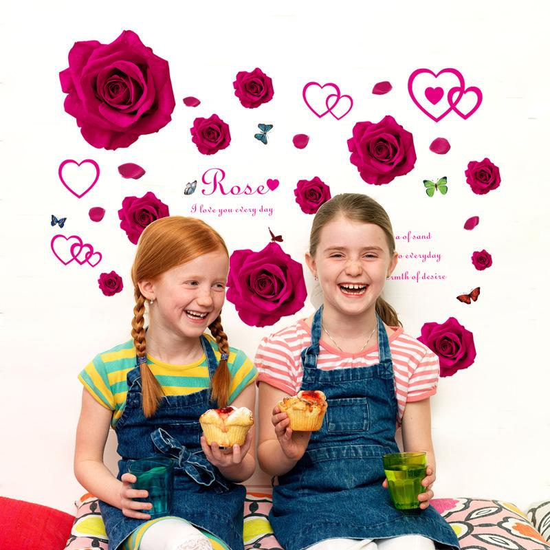 Valentine's Day Wall Stickers Red Roses Waterproof Decal for Wedding Bedroom and Living Room Home Decor