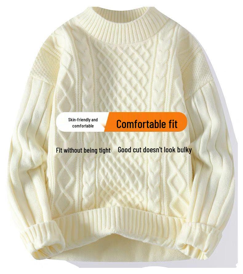 Men's Teen Fleece-Lined Winter Crew Neck Sweater - Warm, Thick, Trendy Knit