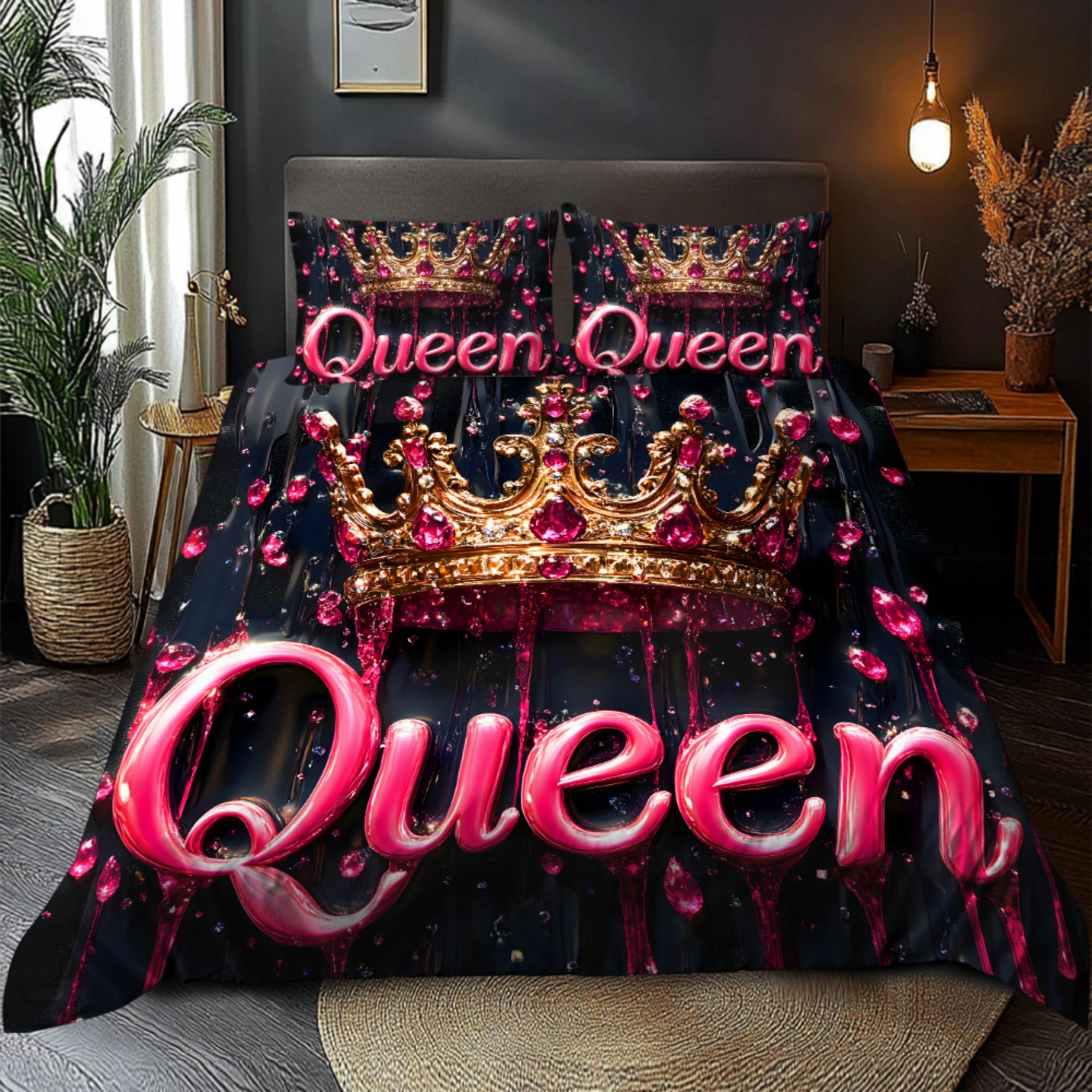 

Queen-Themed 3D Crown Pattern Duvet Cover Set Ultra-Soft Microfiber Bedding Fantasy Design Machine Washable For Bedroom And Dorm 90X200cm