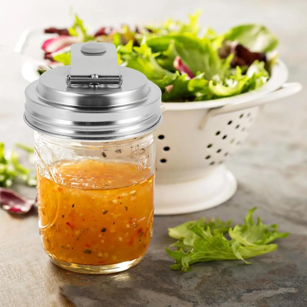 2 Pack Mason Jar Pour Spout Lid - Fits Regular Mouth & Wide Mouth Jars (86mm) - Leak Proof Stainless Steel Flip Cap for Drinking, Salad Dressing &