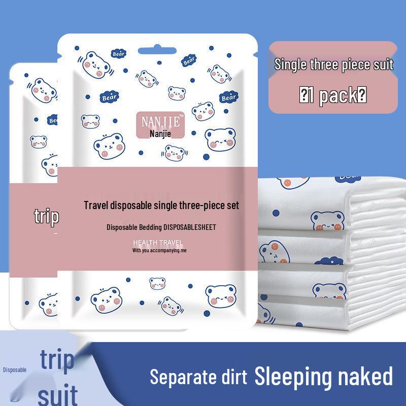 Tragbares Doppel-Hotel-Einweg-Bettwäsche-Set – Verdicktes, schmutzabweisendes Reise-Bettlaken & Bettbezug