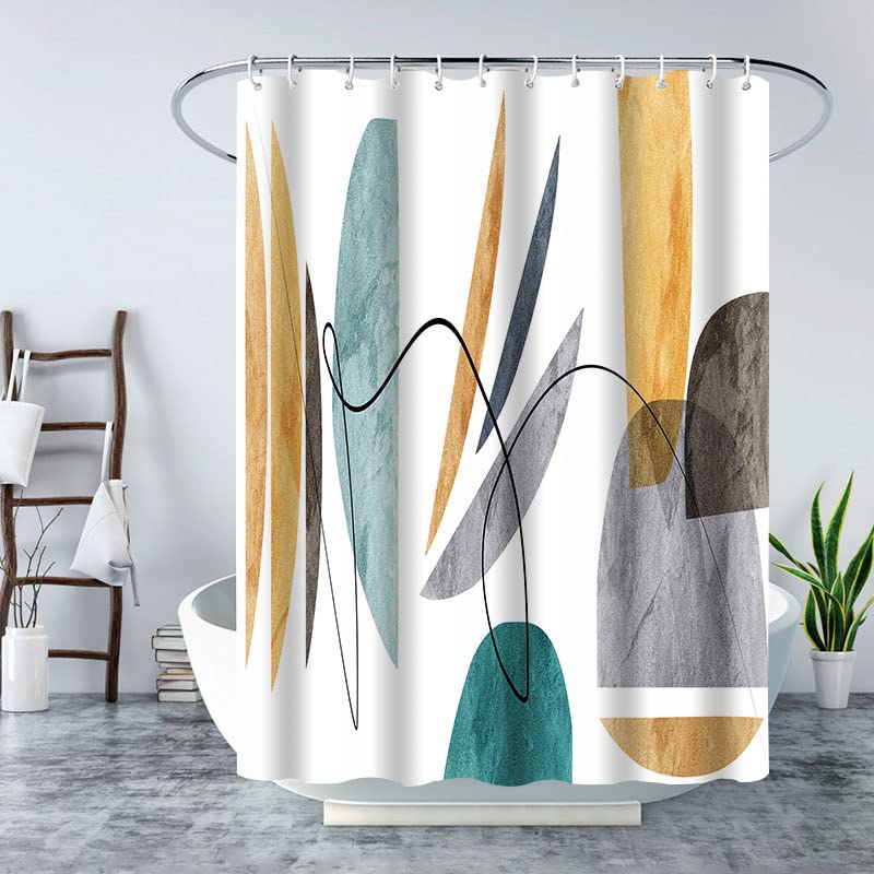 Modern Boho Shower Curtain Mid Century Abstract Mountain Sunset Shower Curtain Aesthetic Minimalist Art Bath Curtain With Hooks