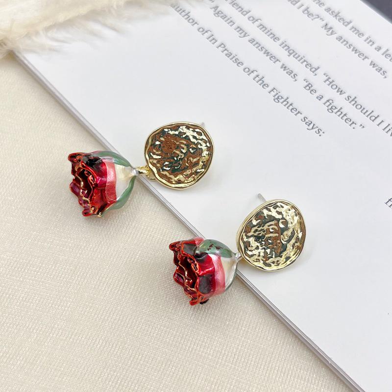 

Gentle French Eternal Rose Stud Earrings - Mori Style Fairy Design