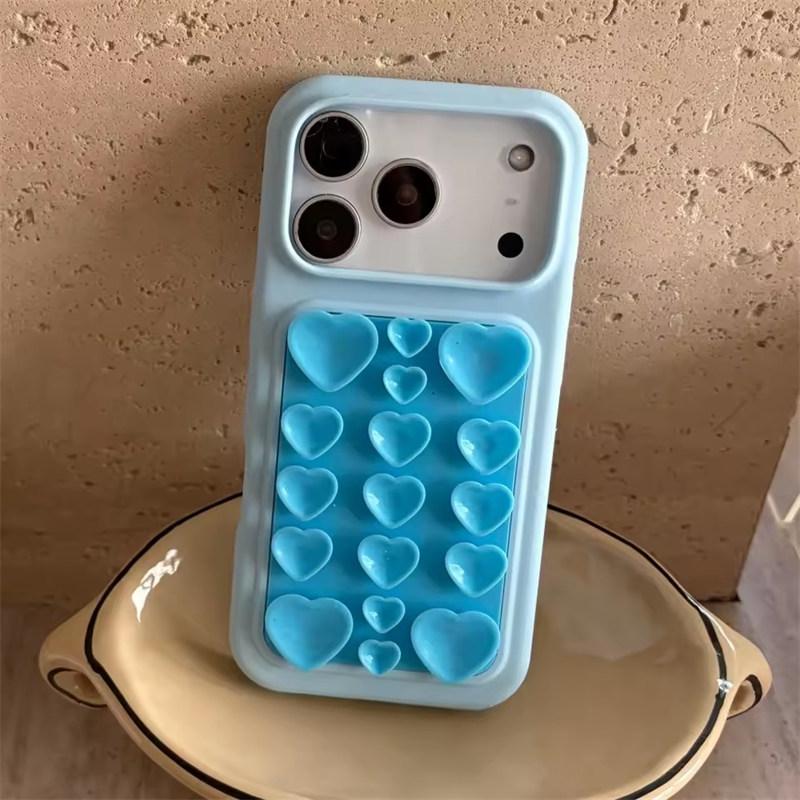 

Cute Heart 3D Suction Cup Candy Silicone Case for iPhone 17 Pro 16 Pro Max Adsorption Strong Function Shockproof Soft Cover iPhone 17 Pro Max синий