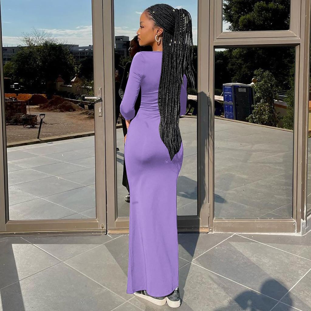 GMXIA Dámská móda, jaro, podzim, jednobarevný tisk, dlouhý rukáv, čtvercový límec, ležérní šaty