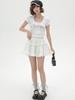 Mini Skirt Women Summer Kawaii Lace Mesh Patchwork Sexy White High Waist A-line Lolita Ruffle Skirt