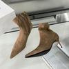 Fashion Fashion Flock Women Ankle Boots Zippers Shoes Female Thin Heels Pointed Toe Sexy Ladies Short Modern Boots Pumps Shoes
