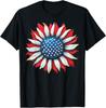Sunflower American Flag 4th of July Women Men Merica USA T-Shirt