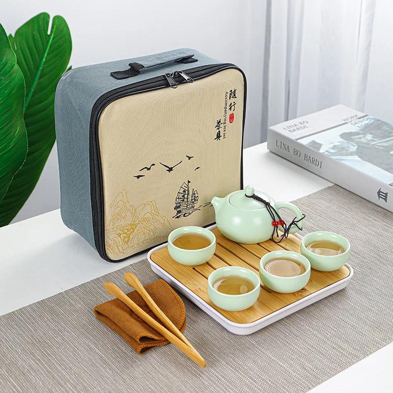 1Set, Chinese Tea Travel Tea Set Kung Fu Tea Set Ceramic Portable Teapot Teaset Gaiwan Tea Cups of Tea Ceremony Tea Tool