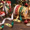 Metallic Christmas Tree Pattern Ribbon Gold Foil Ribbon, Merry Decorative Fabric Flexible for Holiday Crafts Gift Packing, Xmas Party Decorations
