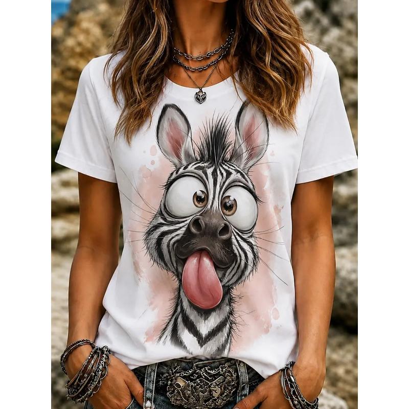 Lustiges Blumenkranz Kuh T-Shirt für Damen Kleidung 3D Lustiges Tier Sommer T-Shirts, Western Cottagecore Damen Oberteile Geschenk