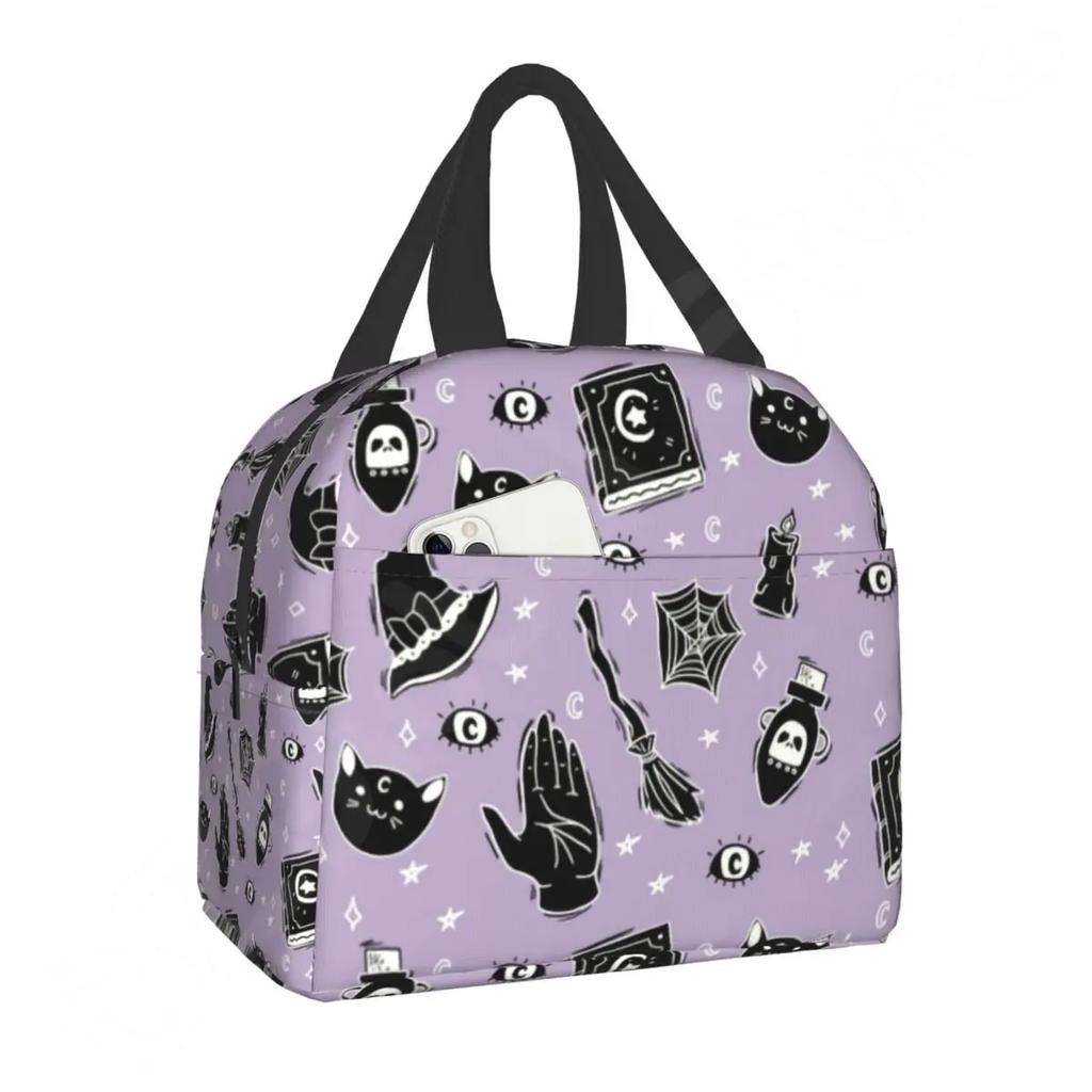 Pattern Insulated Lunch Bag for School Office Halloween Cat Skull Leakproof Cooler Thermal Bento Box Women Children