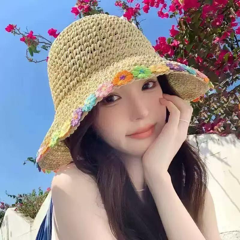 2024 Women's French Straw Hat: Breathable Lace Floral Sun Protection Beach Hat