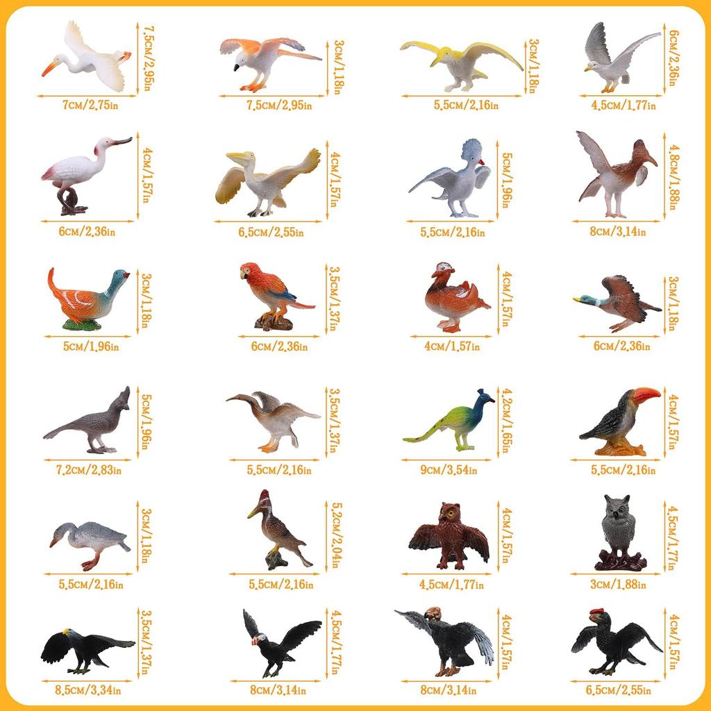 Realistic Bird Figurines, 24pcs Eagle, Parrot, Robin, Owl Toys - Fairy Garden Accessories, Educational Learning Dollhouse Birthday Cake Topper Gift