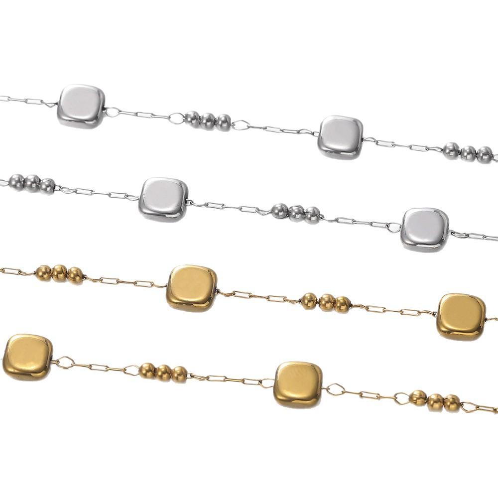 Stainless Steel Square Handmade Chain + Bead Collarbone Chain Handmade DIY Bracelet Necklace Earrings Accessories