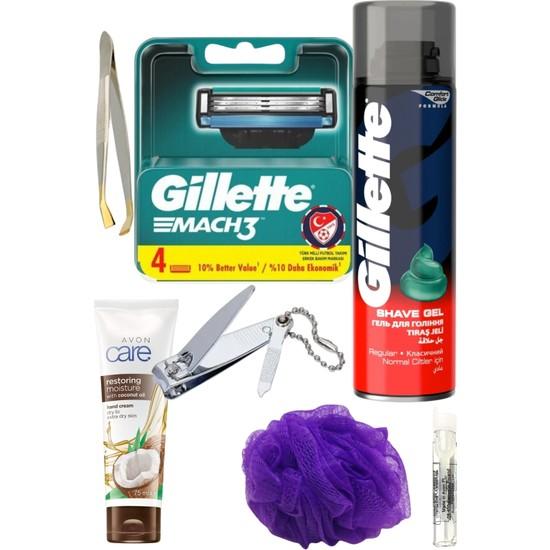 

Набор сменных бритв Gillette Mach3 из 4 шт. + гель для бритья Gillette для нормальной кожи, 200 мл, мужской набор для бритья и ухода, 7 шт.