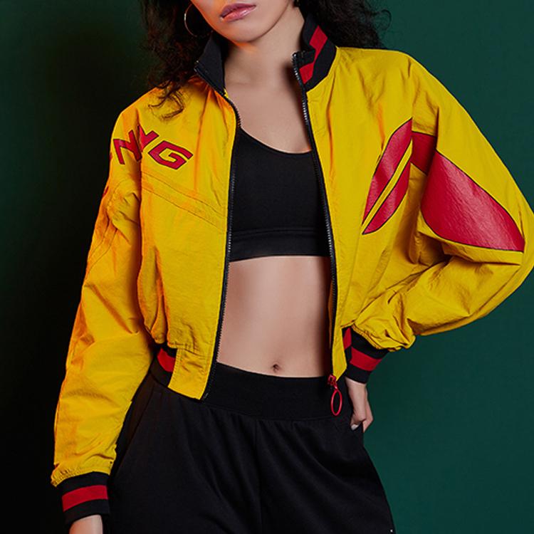 Li Ning Paris Fashion Week Runway Series Stand Collar Loose Jacket Casual Top Women Jacket Pink Butterfly-Yellow AJDP028-1