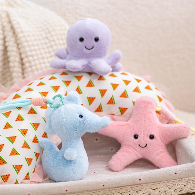 Marine Life Series Plush Doll Pendant - Stuffed Toys Octopus Crab Turtle Seahorse Clam Oyster Lobster Educational Gift for Kids