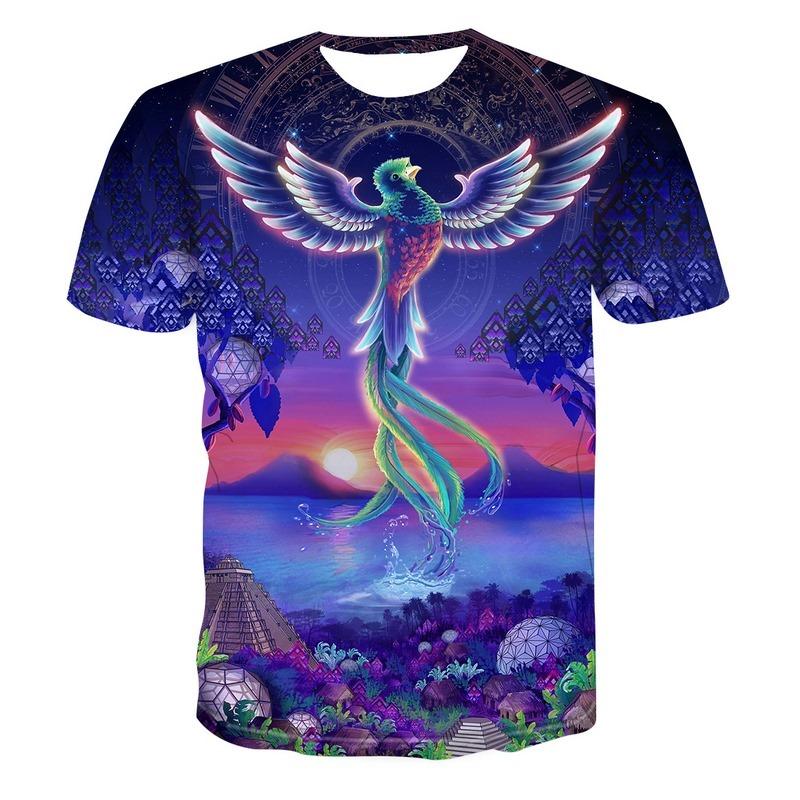 Beautiful Parrot Print Summer Short Sleeve Shirt Men's Children's T-shirt Fashion 3d Bird Pattern Round Neck Top Street Clothing