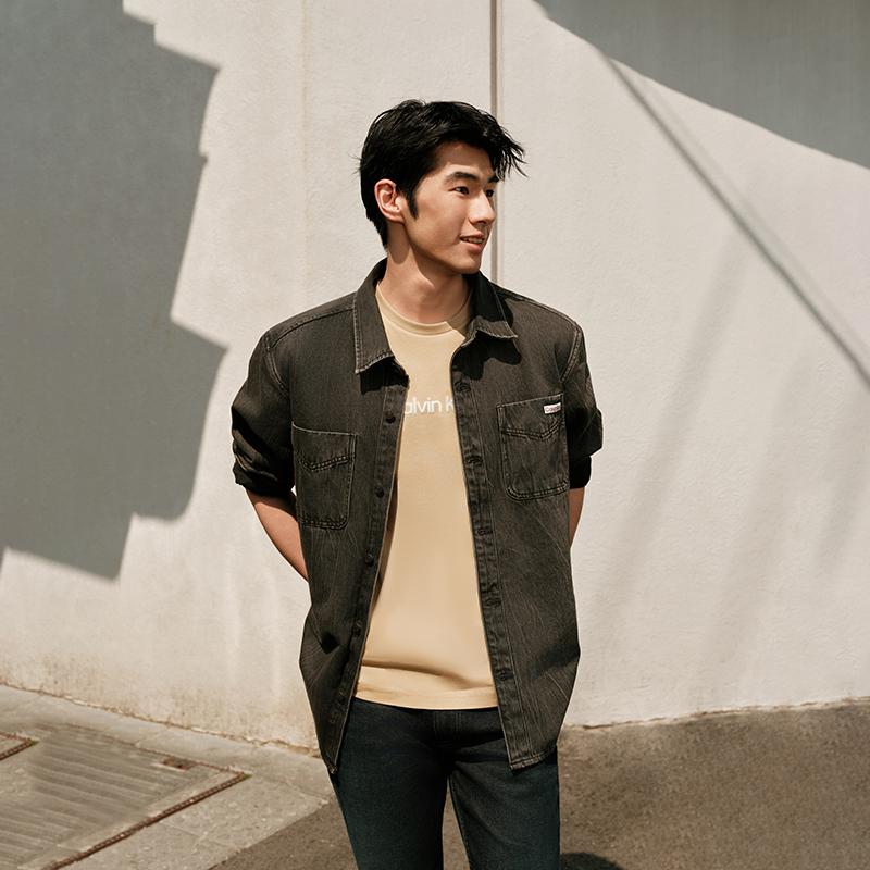 Calvin Klein American Vintage Style Pure Cotton Casual Long Sleeve Shirt Men Shirts Black 4RB995G