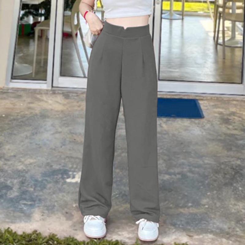 

ZANZEA Женские повседневные однотонные свободные прямые брюки L серый