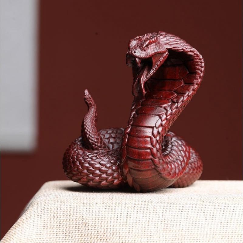 

2025 NEW Small Leaf Rosewood Carving Auspicious Zodiac Snake Ornament,Home Decoration gift,2.75 Wooden Snake Statue Collectable