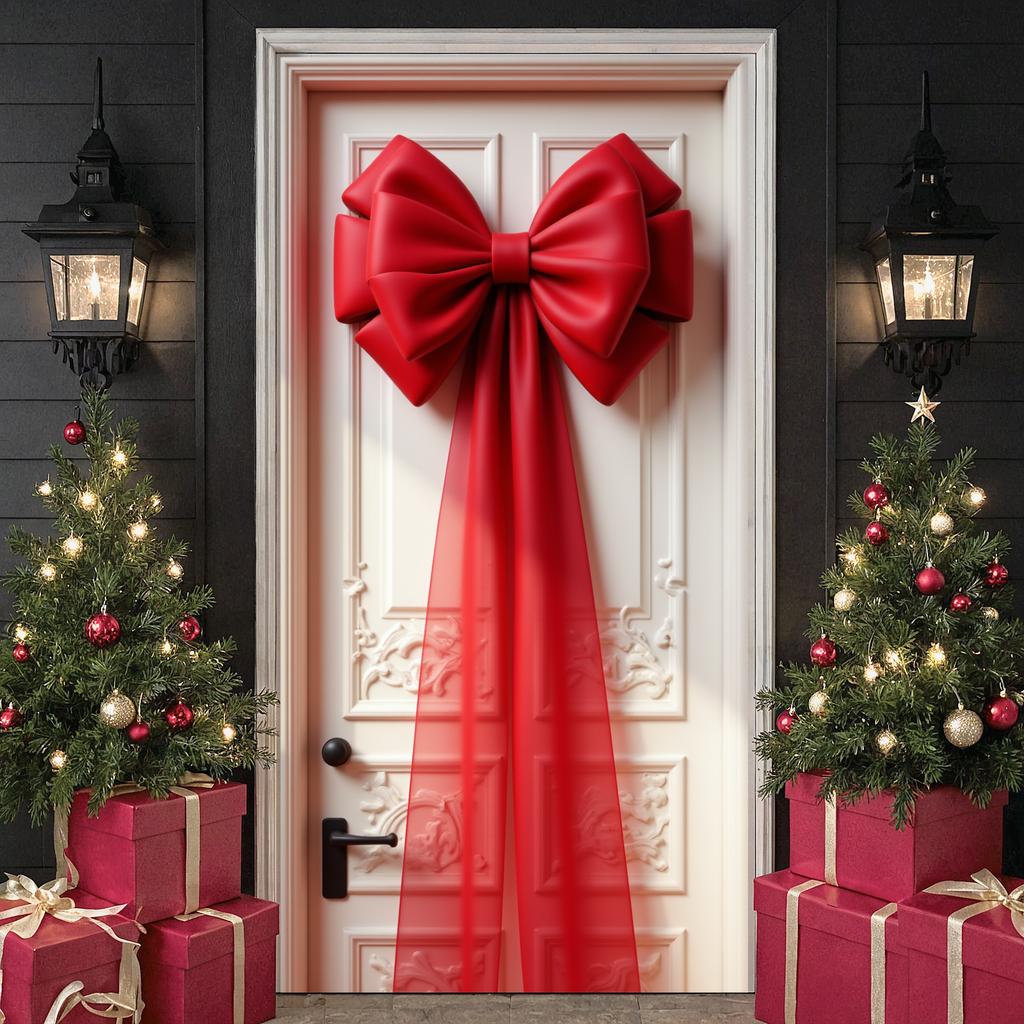 Holiday Bow Backdrop Festive Festive Door Ornament Christmas Door Display Bow Shape Party Door Background For Indoor Decoration