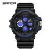 SANDA 3168 Fashion News Style Sport Wrist Watch Men Wristwatch LED Digital Quartz Dual Display Male Watch Waterproof 2024